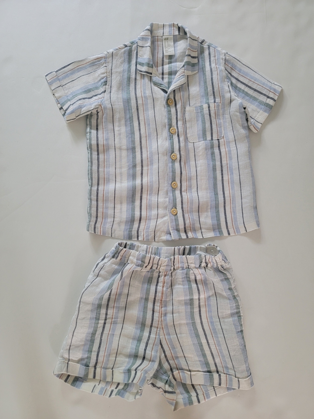 H&M Kids Short Stripe Set – Blue, Green, Cream Sz 3T